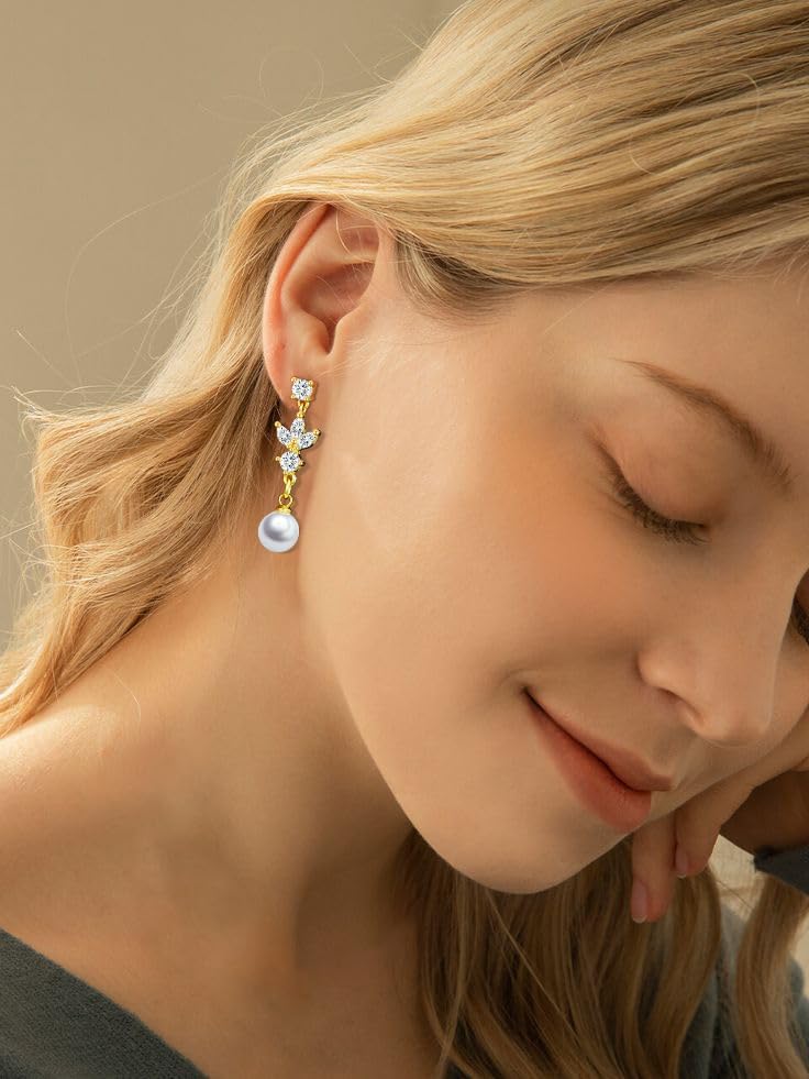 Dangle Earrings for Women Hypoallergenic 14K Gold Wedding Earrings for Brides/Bridesmaid Sterling Silver Long Drop Earrings for Women Non Tarnish Jewelry - Image 3