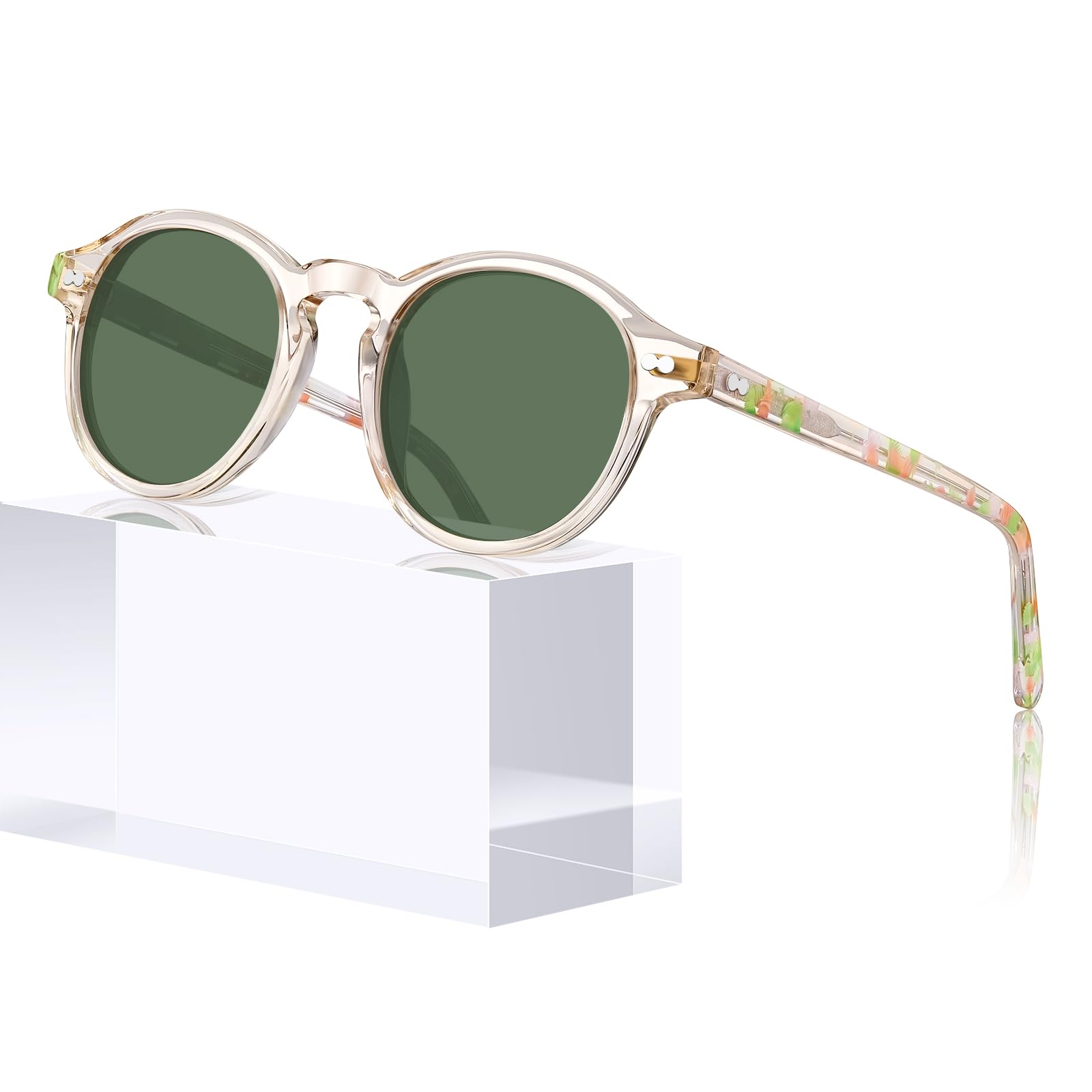 CARFIA Rund Sonnenbrille Damen Polarisiert Retro Schildpatt Rahmen | 100% UV400 Schutz,Anti-Blendung HD Klarheit,Leichter Ideal für den Alltag