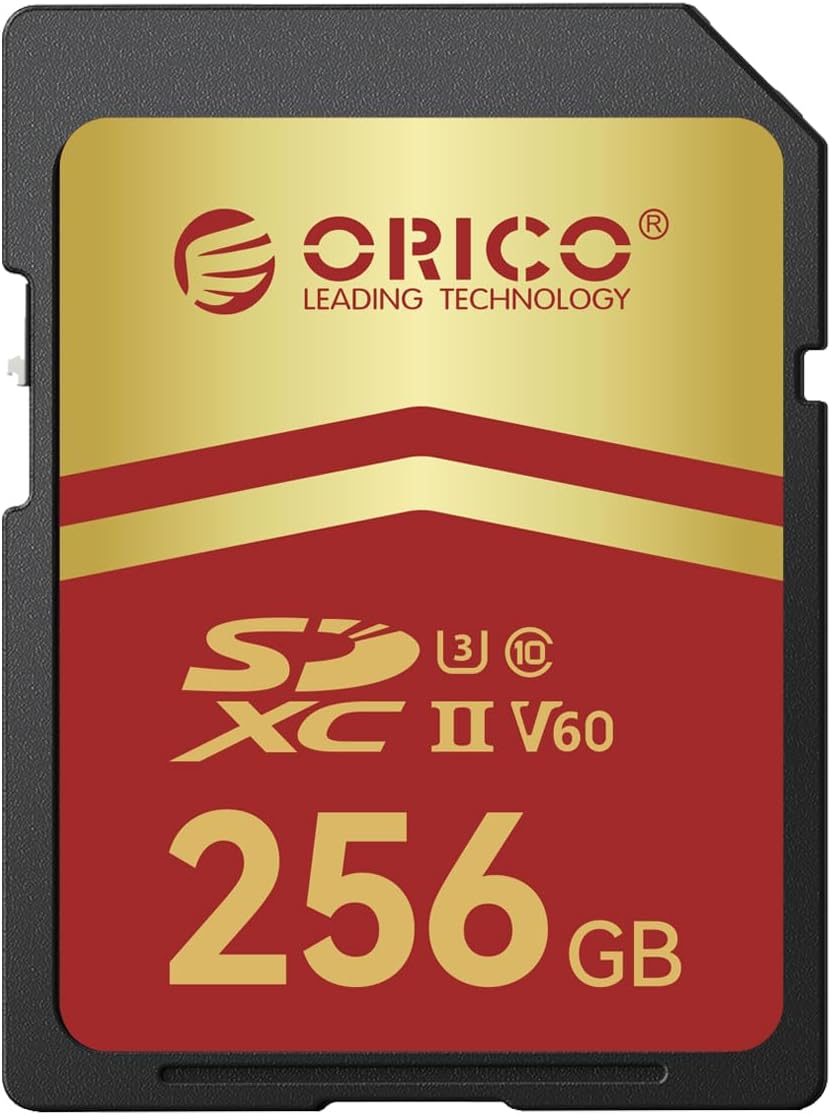 ORICO 256GB SD Card, UHS-II, C10, U3, V60, 4K UHD, Full HD, Up to 300MB/s Read, SDXC Memory Card for Professional Photographers&Content Creators, DSLR Mirrorless Cameras, Advanced Video Cameras -SD60