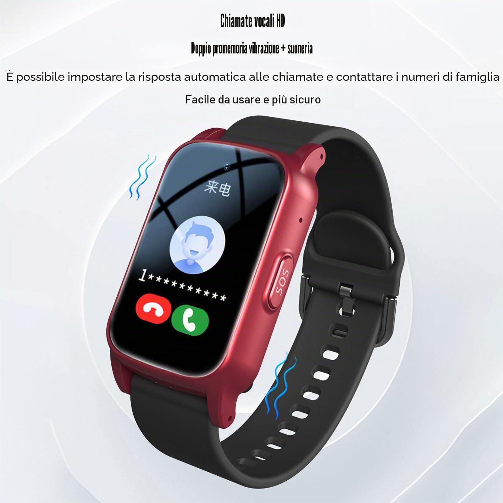 Bracciale SOS Anziani Salvavita, Pulsante SOS GPS Braccialetto Bracciale Assistenza agli Anziani, Tracker GPS Intelligente, Pulsante Emergenza per Anziani,Red