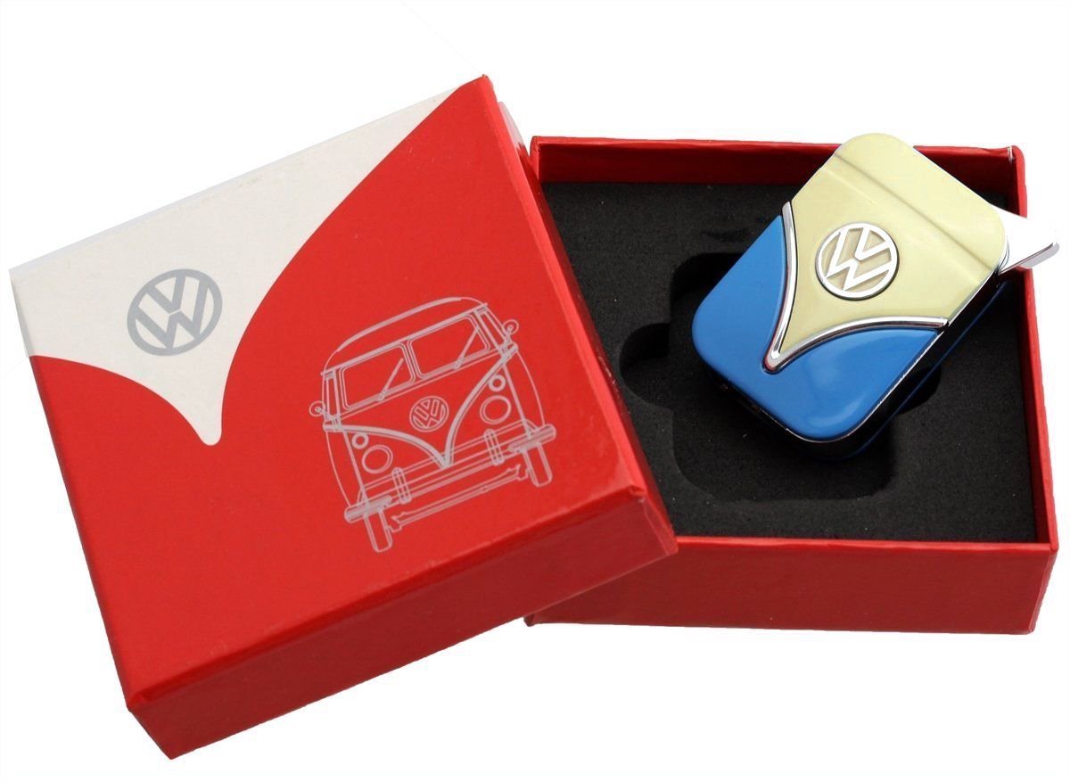 Original Volkswagen Feuerzeug im Frontschild Design - in verschiedenen Farben - Geschenkset (VW-Bulli-hellblau-gelb)