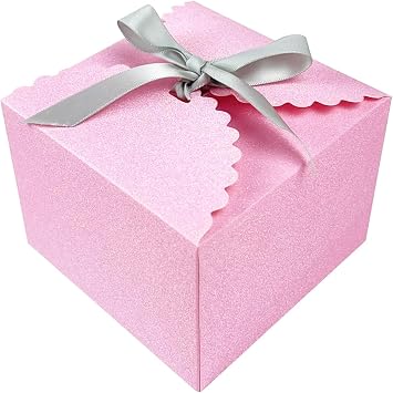 15PCS Small Gift Boxes, Pink Gift Box with Grey Ribbon Wedding Favor Boxes Fancy Gift Boxes with Lids for Women Anniverary,Birthday,Party,Homemade Chocolate Cookie, 4.7x4.7x3.5 inchL,Pink