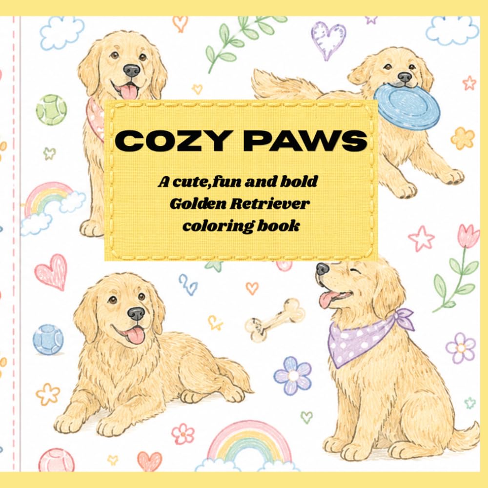 Cozy Paws: A cute,fun and bold Golden Retriever coloring book