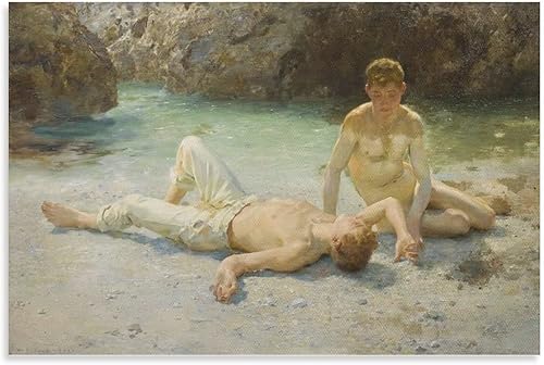 Henry Scott Tuke - Póster decorativo de calor del mediodía, arte de pared para sala de estar, dormitorio, 12 x 18 pulgadas (11.8 x 17.7in)