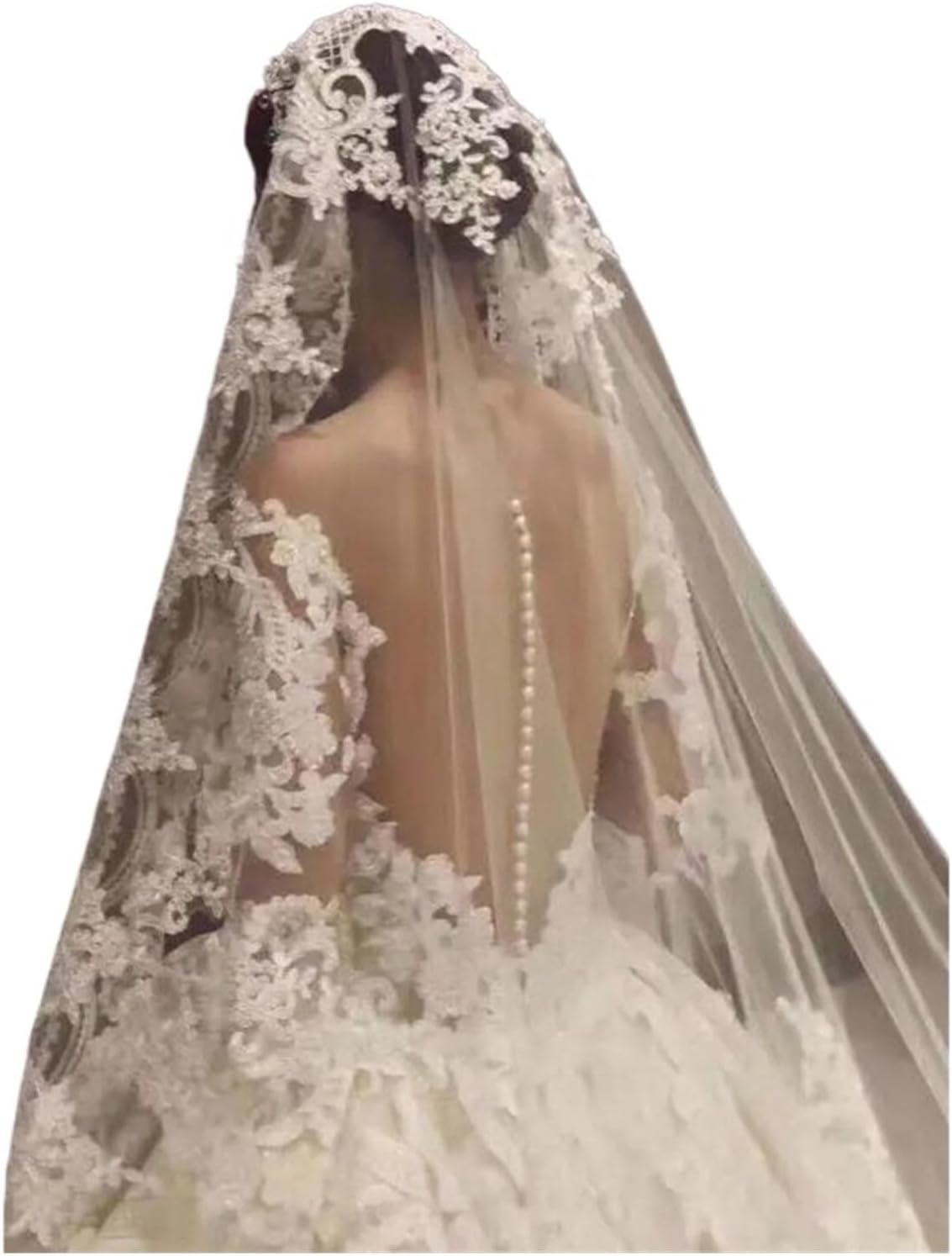 5m 4m 3m Long Wedding Bridal Veils Lace Appiques Edge, Cathedral Veil with Comb Ivory White (Color : Off White, Size : 500cm)