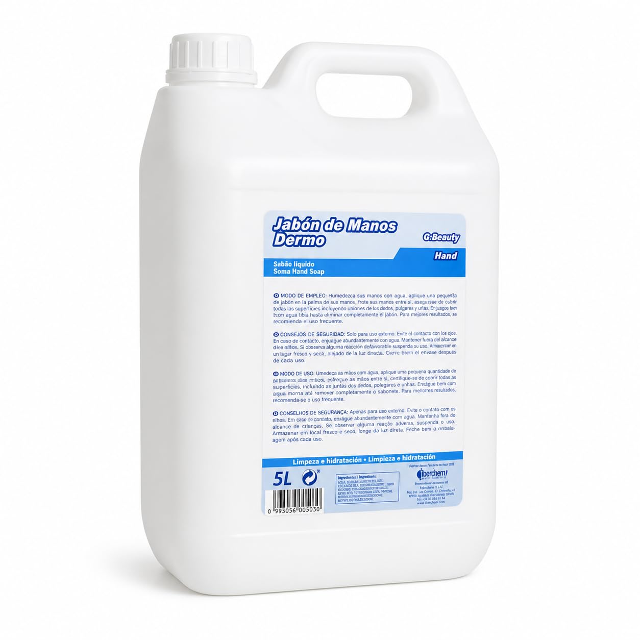 Gel de Manos Glossy Hand Dermo 5L – Higiene y Lavado de Manos Todo Tipo de Pieles – Efecto Limpiador y Desodorizante – Garrafa Industrial para Hotel, Vestuario y Uso Profesional