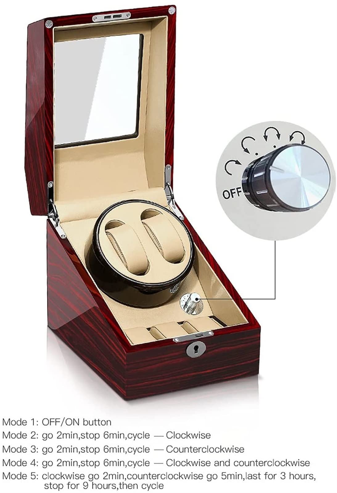 Luksusowy Watch Nawijarka do automatycznych zegarków, Wood Shell Piano Finish z dodatkowymi zegarkami magazynami Silent silnik elastyczny oglądany poduszkę Wstrząsacz(A)