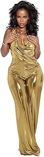 Sparkly Jumpsuits for Women Dressy Glitter Metallic Halter Backless Part...