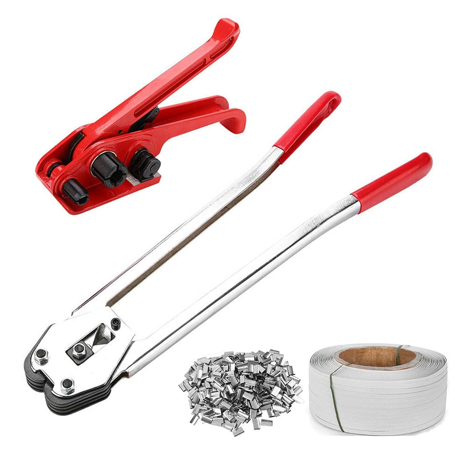 Kit De Cerclage Manuel – 500 M Sangle PP 16 Mm, 100 Boucles Métal, 20 Coins Protection, Outil 40 Cm, Pour Palettes