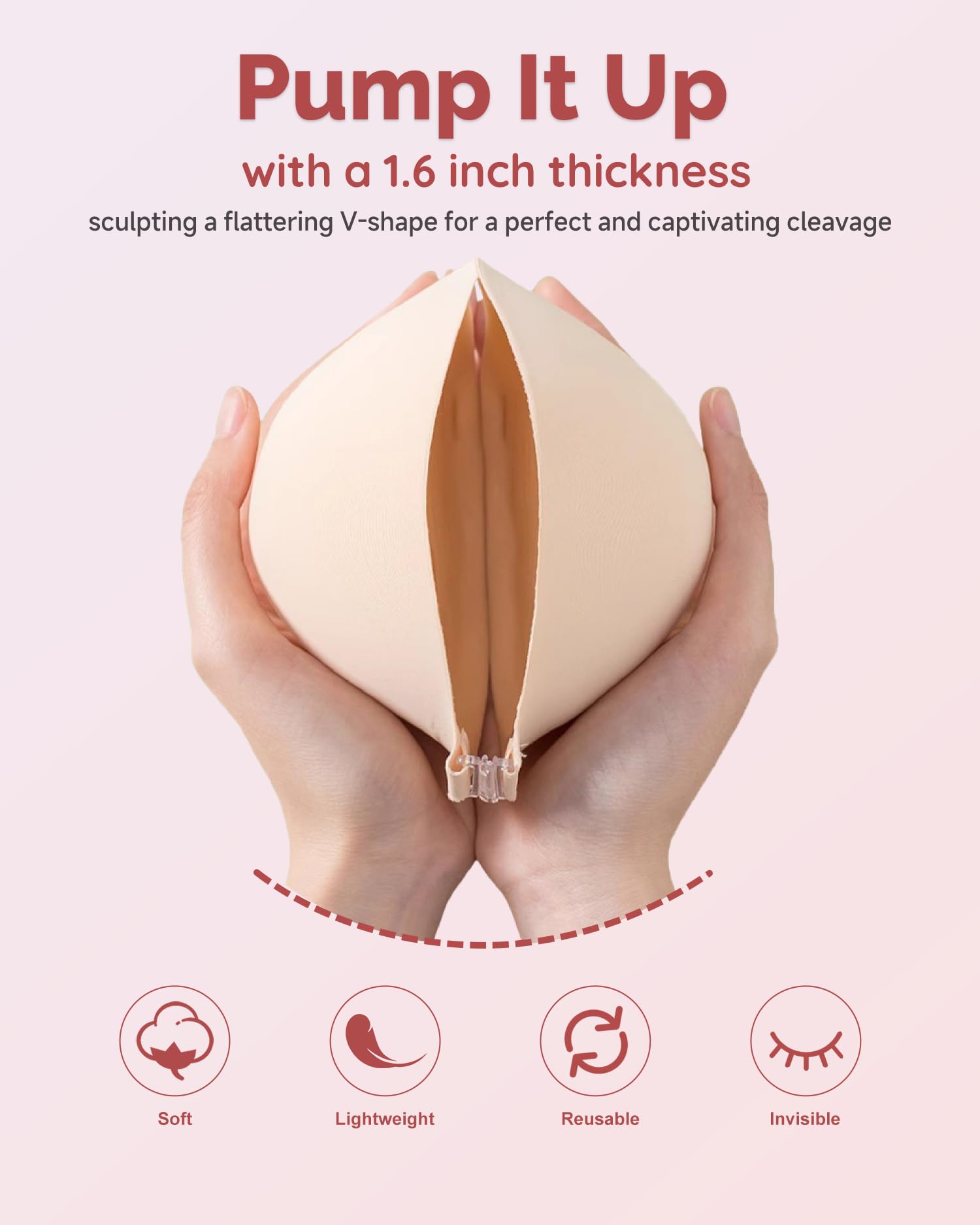 Reggiseno senza spalline super spesso senza spalline per push-up, reggiseno adesivo invisibile imbottito per le donne