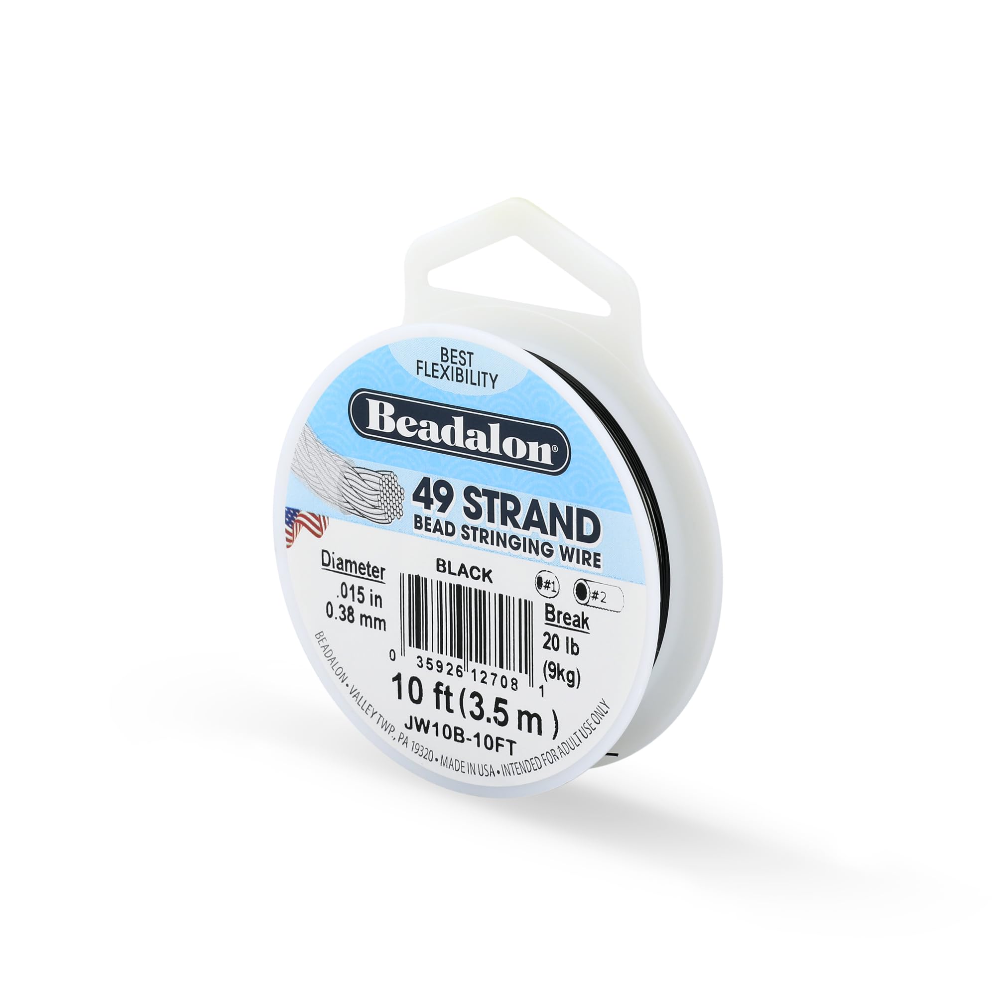 Beadalon 49 Strand Stainless Steel Bead Stringing Wire, .015 in / 0.38 mm, Black, 10 ft / 3.1 m