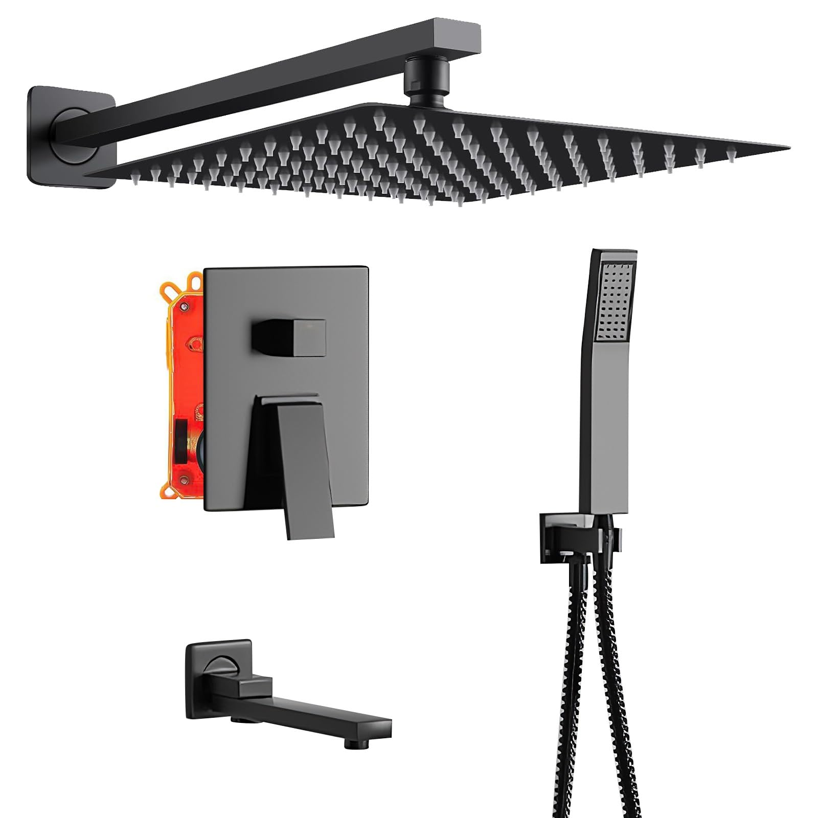 Système de douche mélangeur noir mat avec pomme de douche à main pluie