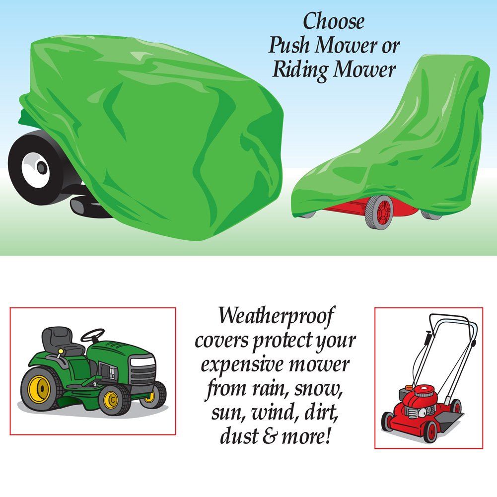 Collections Etc Weatherproof Lawn Mower Slip On Cover, Green, Push Mower