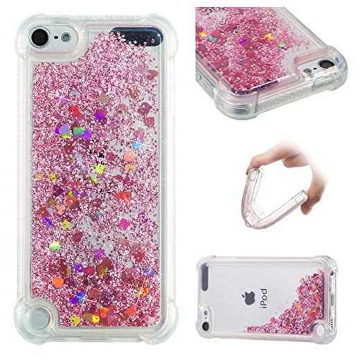 iPod Touch 6 Case,iPod Touch 5 Case,Ankoe Shockproof Clear Colorful Flowing Liquid Floating Luxury Bling Glitter Sparkle Flexible Protective Shell Bumper Case for iPod Touch 6/iPod Touch 5 (Rose Gold)