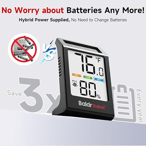 Miniatura 3 de Medidor de humedad higrómetro, termómetro de habitación alimentado por energía solar, monitor digital de temperatura para interiores, medidor de
