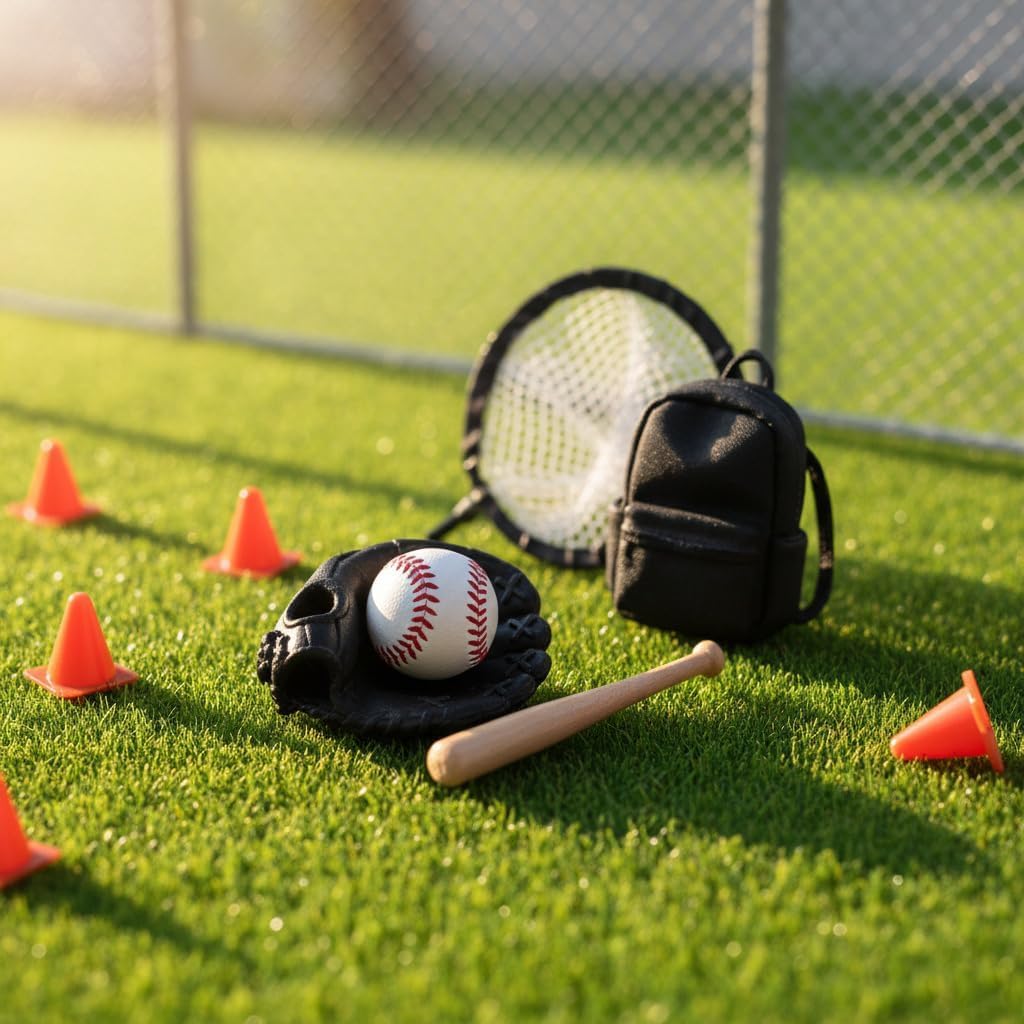 LOGOFUN Miniature Baseball Bat Glove and Ball for Dollhouse Accessories | Realistic Design, Mini Sport Kit Model, 2.87X0.47X0.47in, Tiny House Decorations