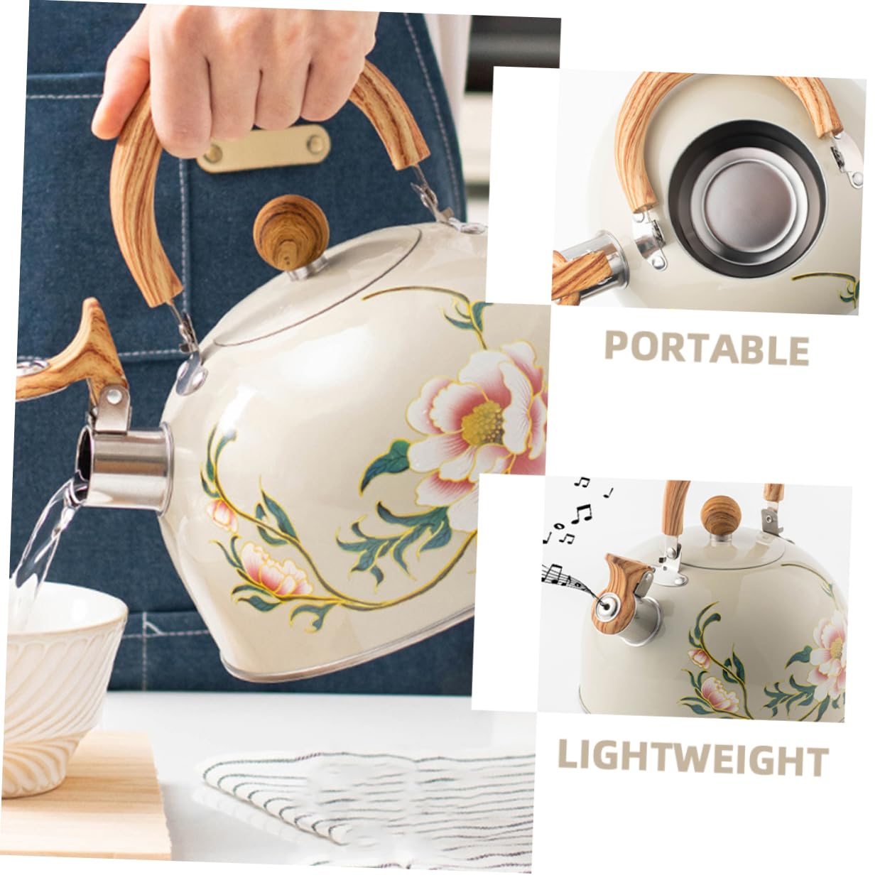 SOIMISS Hervidor de Agua Silbante Ligero de Acero Inoxidable Diseño de Flores y Capacidad de 3l, Adecuado para Estufa y Cocina Diaria