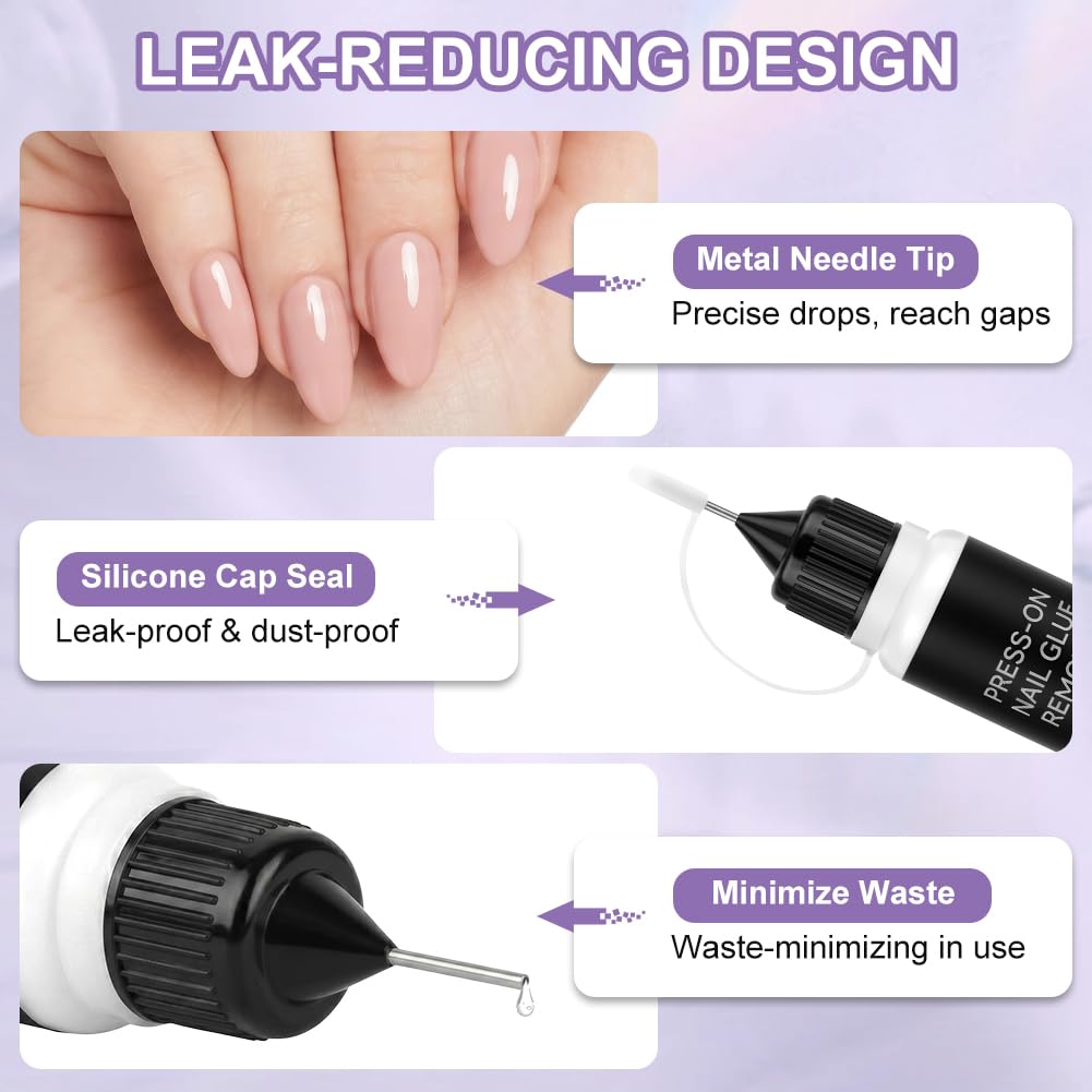 Zestaw do usuwania kleju do paznokci, 2x 10ml płynu do usuwania kleju do paznokci, 1x10ml kleju do paznokci, z pilniczką do paznokci, łatwe i szybkie usuwanie żelowego lakieru do paznokci, do