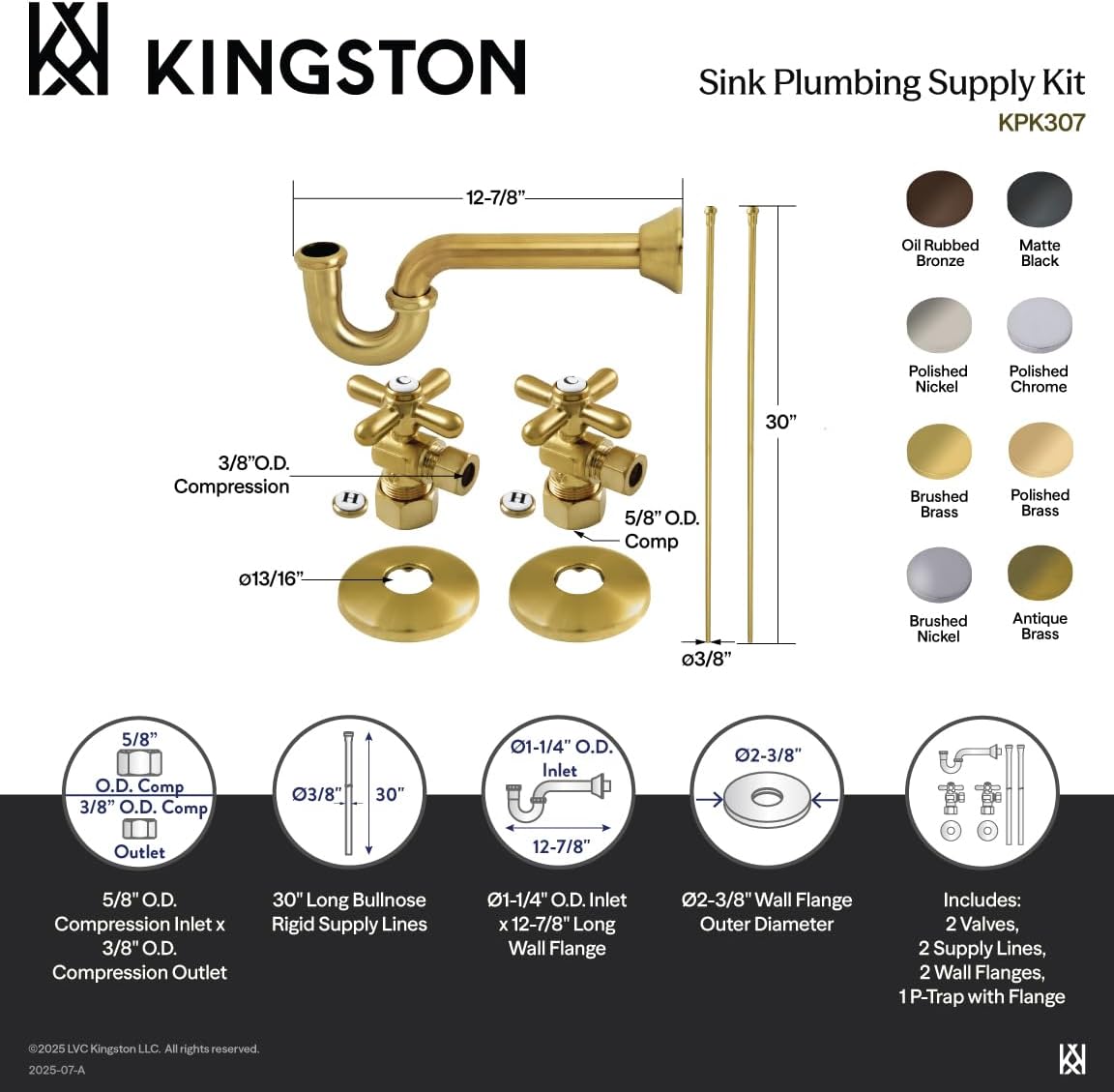 Kingston Brass KPK300 Trimscape Traditional Plumbing Supply Kit Combo, Matte Black