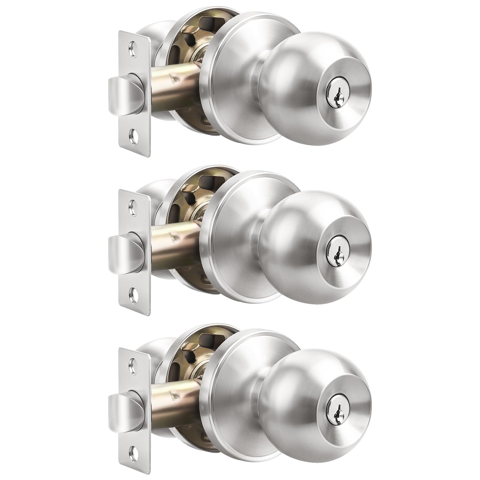 Probrico 3-Pack Keyed Alike Entry Door Knobs - Satin Nickel -1