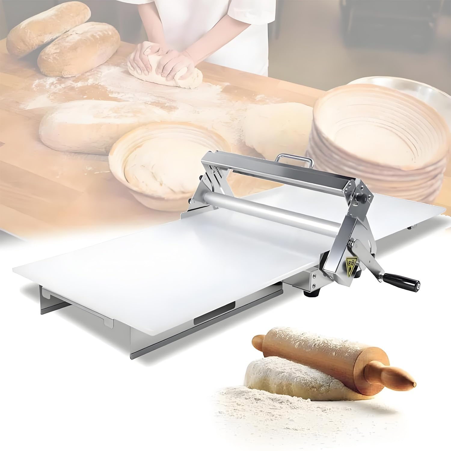 UORDBY Manual Foldable Dough Sheeter,12"/15.5" Compact Manual Dough Sheeter, Sheeter Thickness Adjustable Stainless Steel, for Bakery, Pizza, and Croissants Commercial