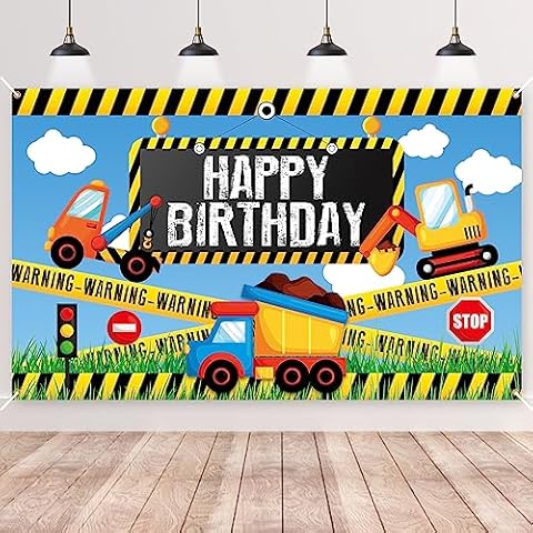Xinvery Construction Vehicle Birthday Banner Cover