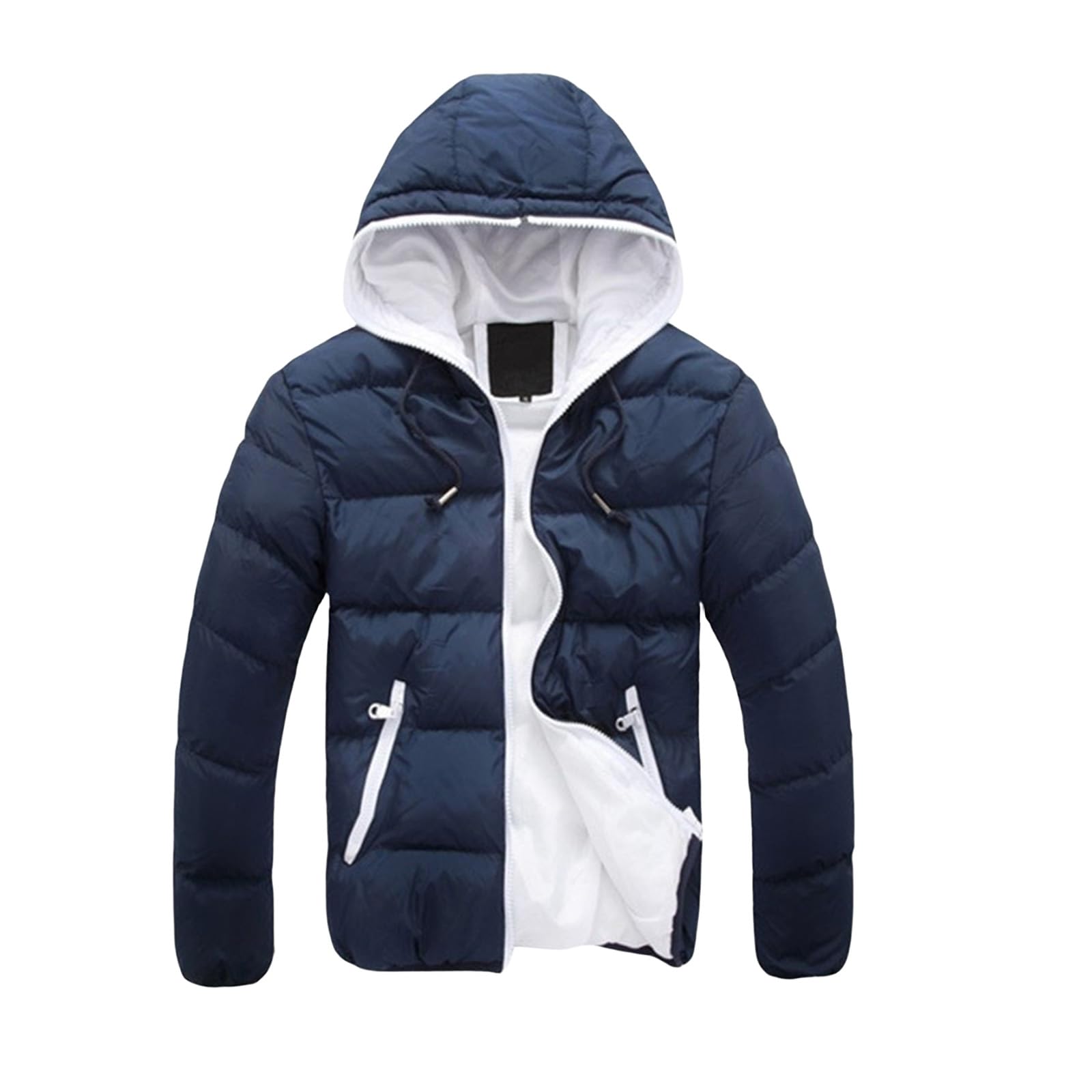 Mens Hooded Puffer Jacket Thickened Warm Down Coats Quilted Lightweight Packable Padding Coat for Snow Ski Traveling