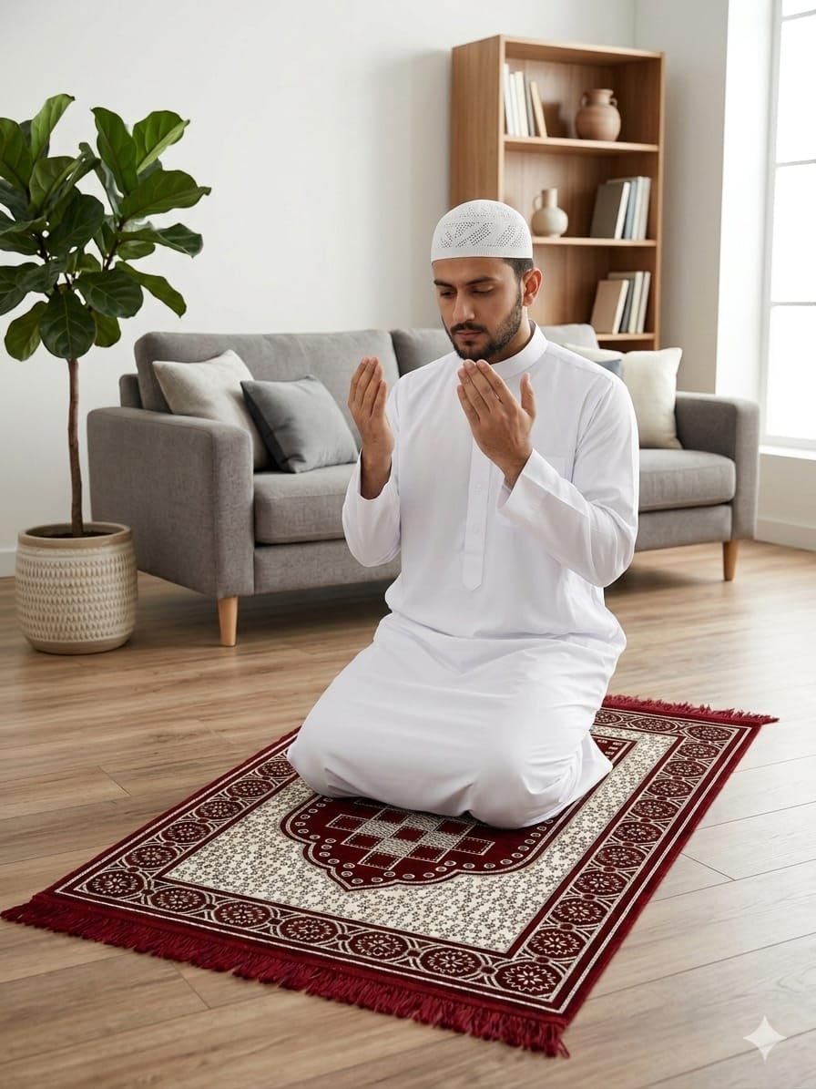 Velvet Janamaz Mat | Prayer Mat/Meditation Janamaz for Namaz/Meditation Mat/Muslim | Size 27x42 inch | Washable Soft Prayer Mat, Maroon-picture-32