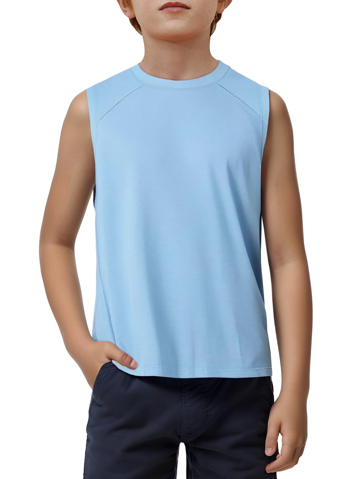 Haloumoning Boys Tank Tops Athletic Sleeveless Crewneck T-Shirts Kids Undershirts 5-14 Years