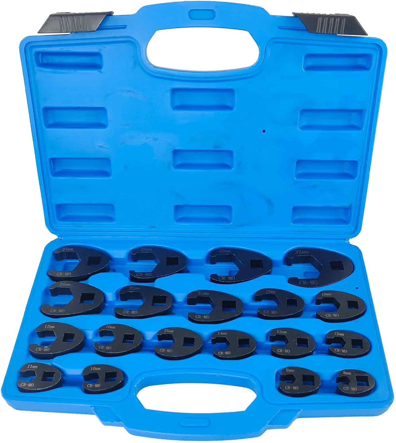 Crowfoot Flare Nut Wrench Set, 19PC Metric Tool 8 to 32 mm Sizes 3/8" & 1/2" Drive for Ratchets & Torque Wrenches(12Pcs for 3/8" drives, 8mm-19mm; 7Pcs for 1/2" drives, 21mm-32mm.