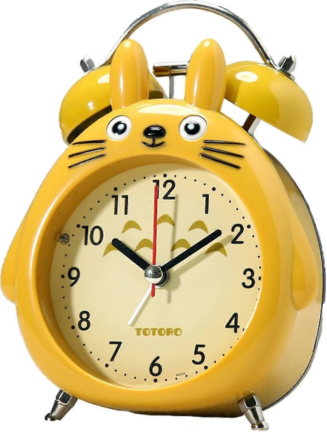 JOYHAPPST Lemonkid Cartoon Totoro Non-ticking Twin?bell Analog?alarm Clock?boys Girls Bedside Table?with Backlight Yellow