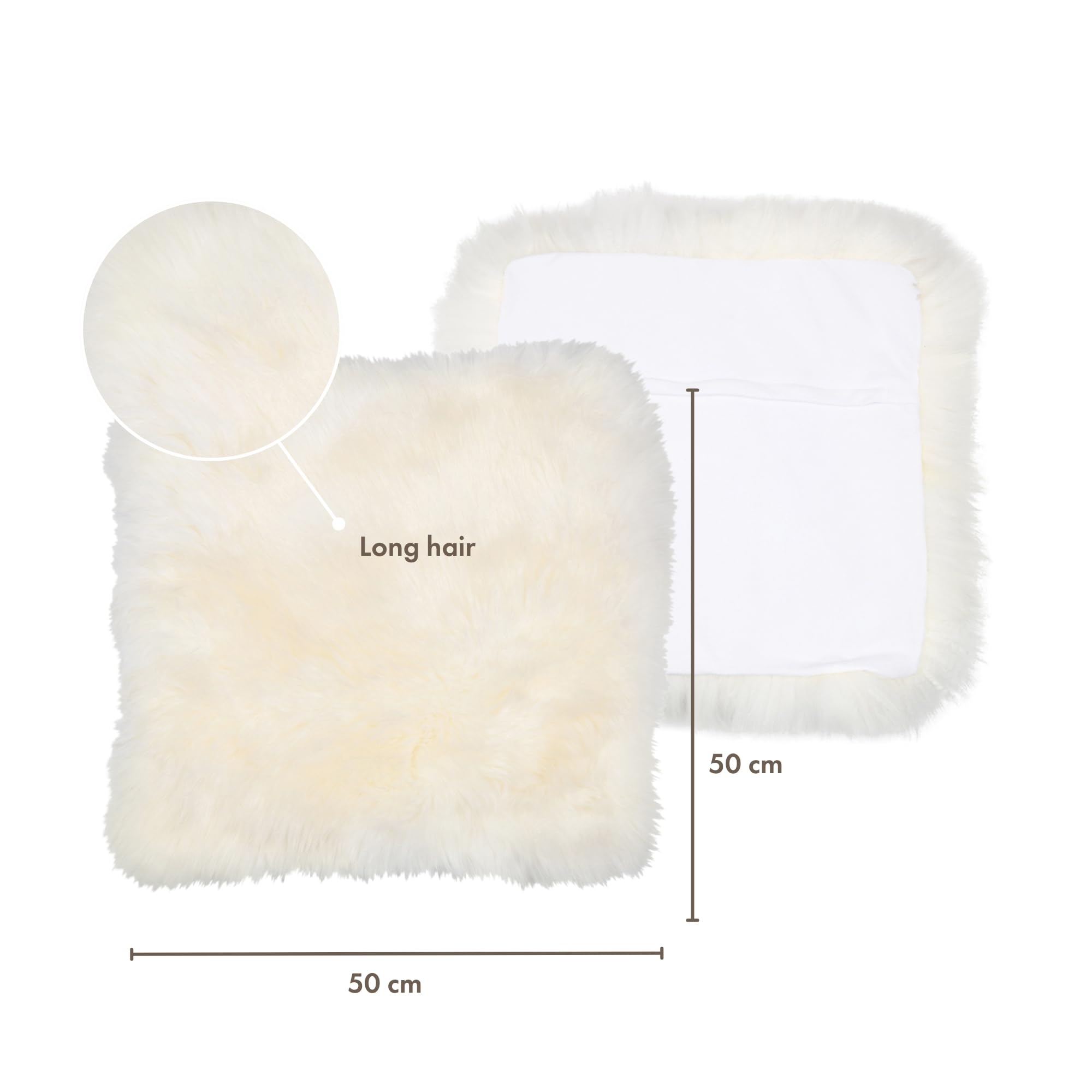 Nordic Sheep Housse de Coussin en Peau de Mouton 50x50cm, Blanc | Peau de mouton véritable, douce et moelleuse, parfaite pour canapé et lit, plusieurs couleurs