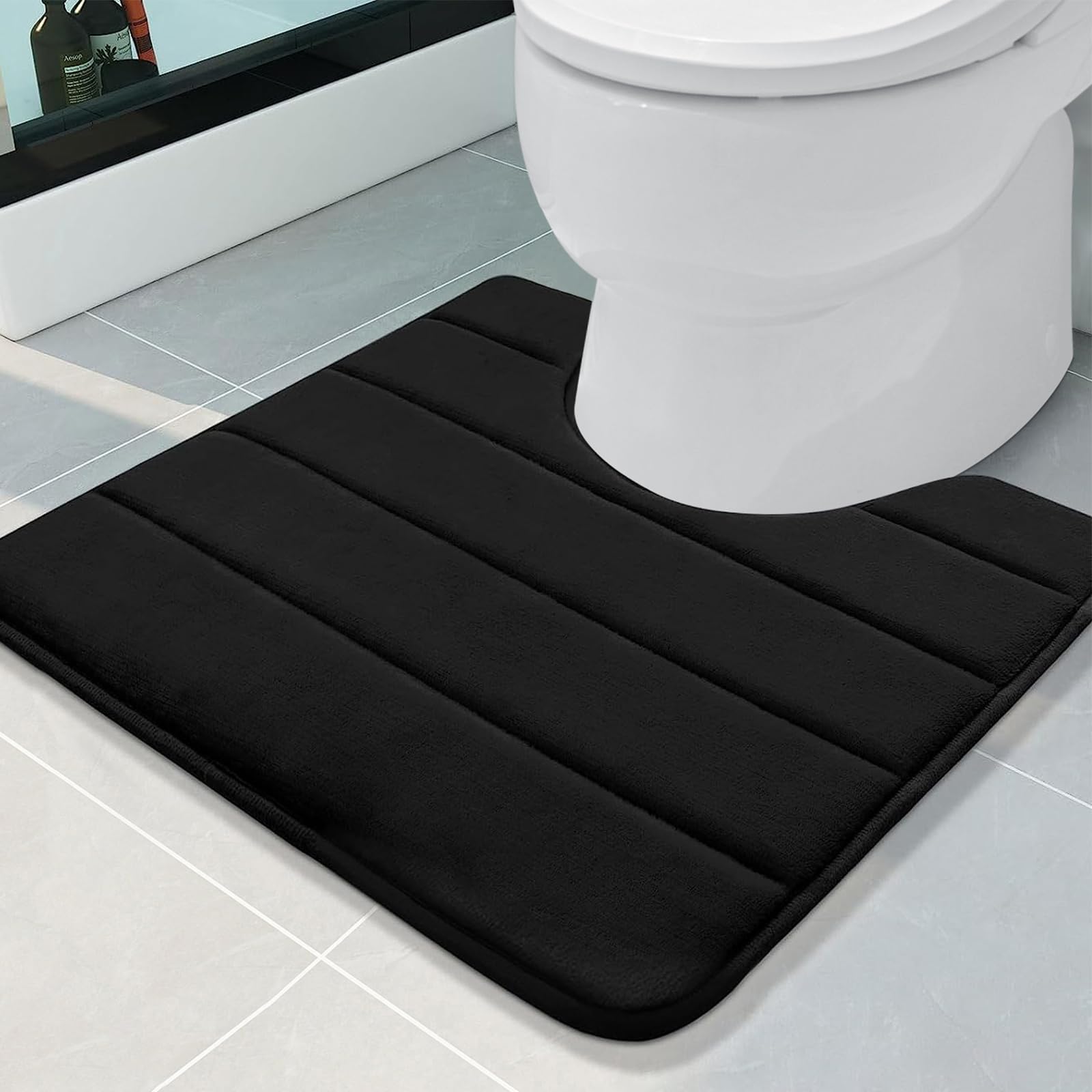 Buganda Memory Foam U-Shaped Contour Toilet Rugs, Non Slip Absorbent, Thick Soft Washable Bathroom Mat, Floor Carpet Bath Rugs Mat for Toilet Base (20