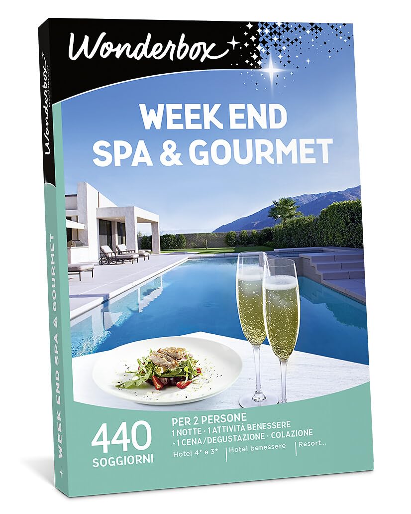 WONDERBOX - Cofanetto Regalo - Week End Spa & Gourmet - per 2 Persone | 1 notte + colazione + 1 attività benessere + 1 cena - Più di 440 soggiorni - Hotel 4* e 3*, hotel benessere, resort