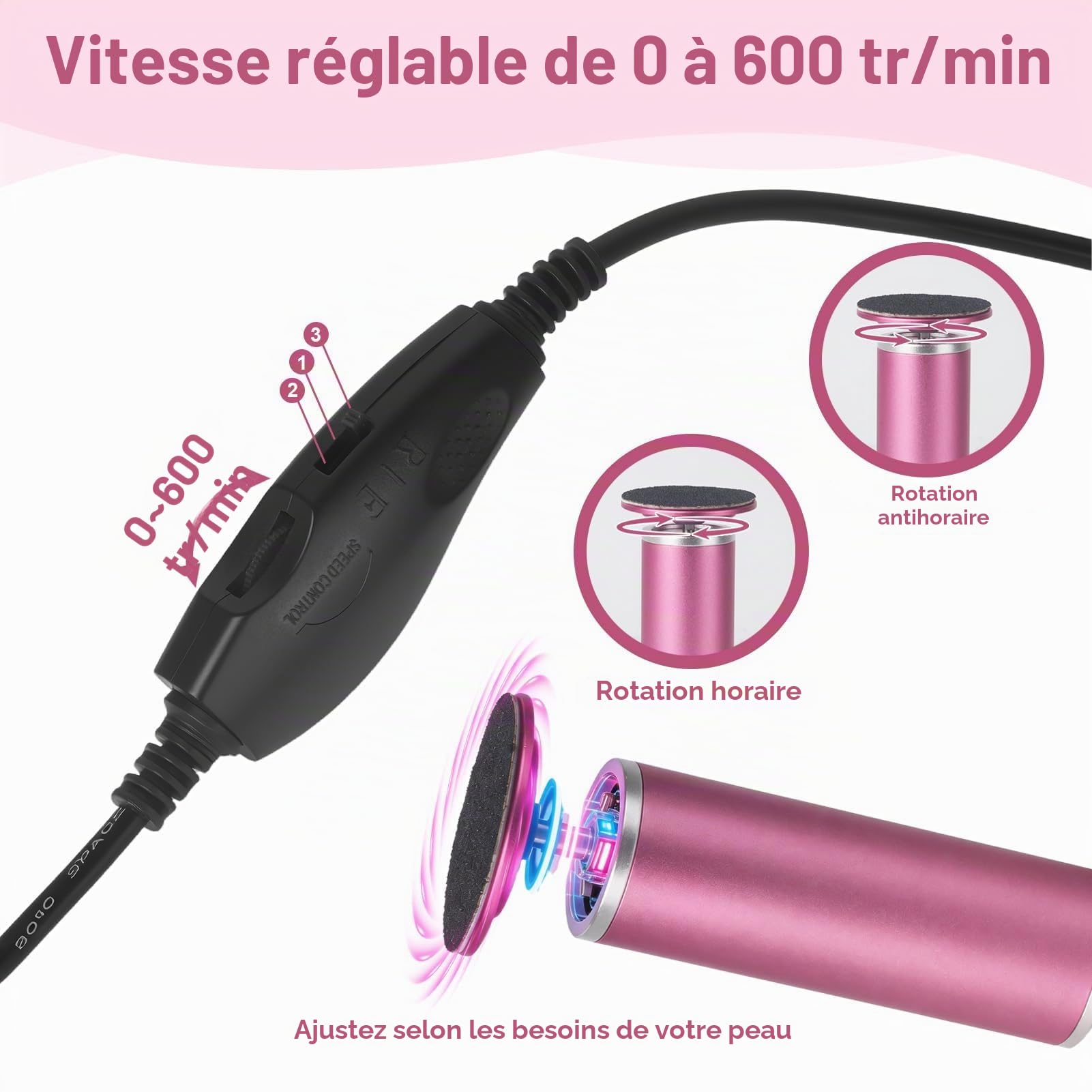 Râpe électrique Pour Callosités Ponceuse Pied Avec 80tampons Et Ersatzkopf | Puissante Anti Callosités, Plusieurs Vitesses Réglables, appareil pédicure anti-peau morte, Soin Des Pieds Doux