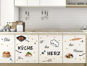 44 Stück Küche WandaufkleberKüche Spruch WandtattooSelbstklebend Küche Chef WandaufkleberCartoon Küchengeschirr WandstickerKüche Zitate Wanddeko für Küche Esszimmer Backzimmer Restaurant