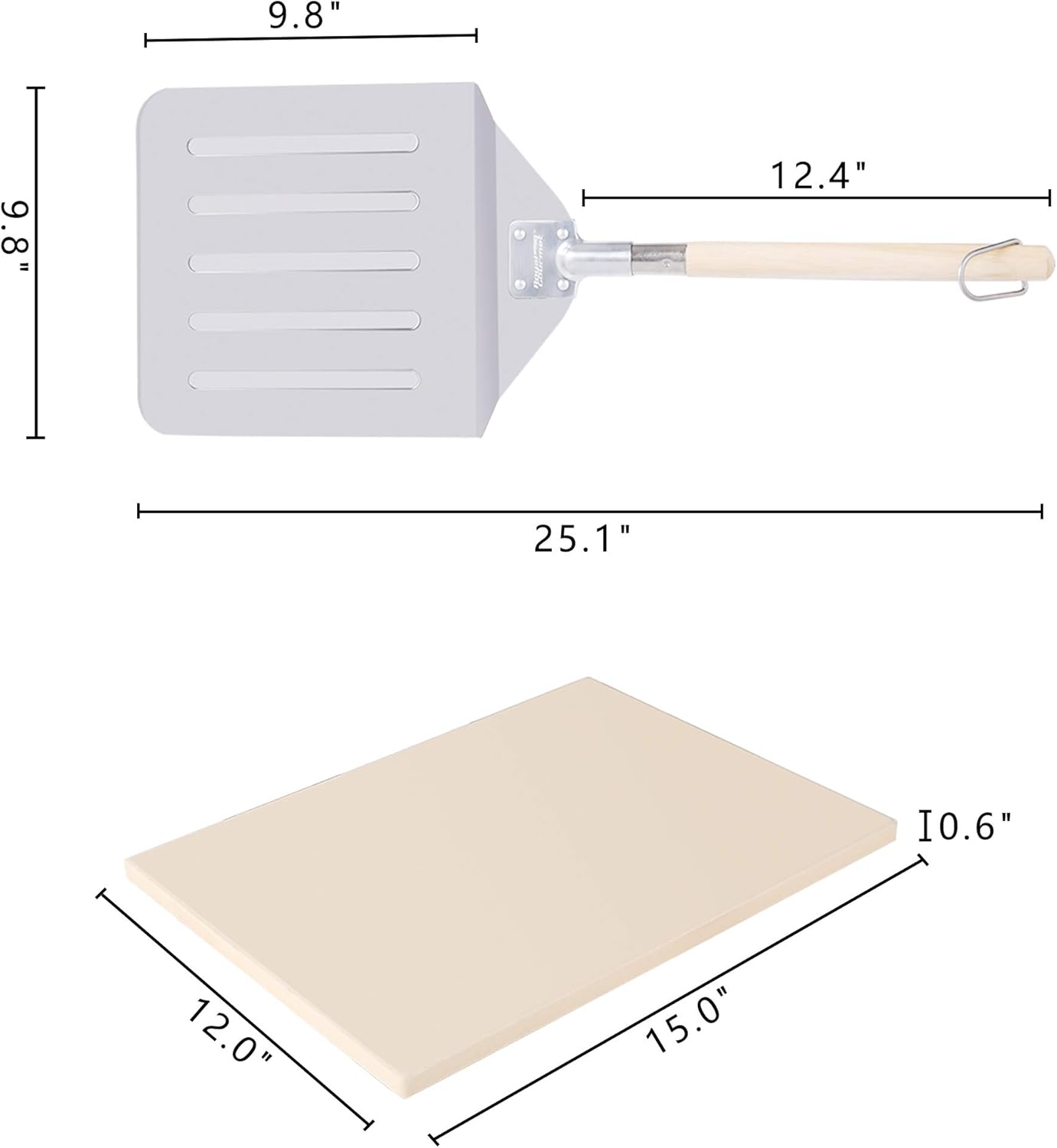 Royal Gourmet KSF1507 2 Piece Pizza Stone Set for Grill and Oven, 15 Inch Rectangular Pizza Stone and Pizza Peel, Baking Accessories