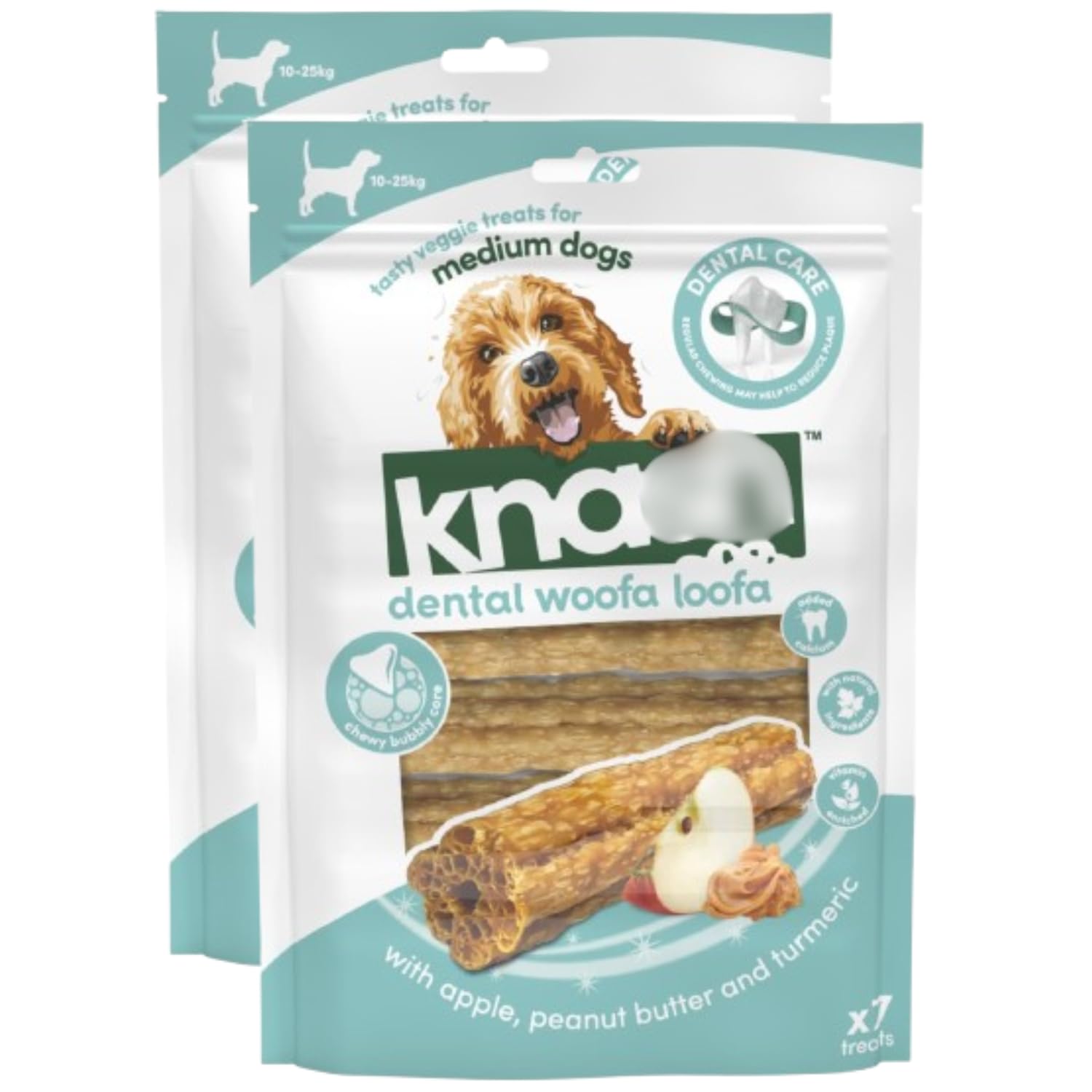 Dental Woofa Loofa 7pk X Pack of 2 - Apple - These Fun and Durable Chew Sticks Are Made With Natural Ingredients and Packed Full of Flavour, Making Them Irresistible for Dogs