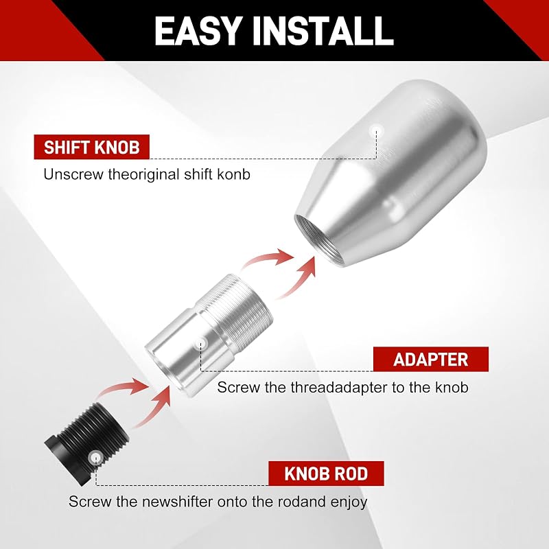 DREAMIZER Sebességváltó Gomb 5 Fokozatú Univerzális Alumínium Váltókar Gomb 3 Adapterrel 8mm 10mm 12mm Ezüst
