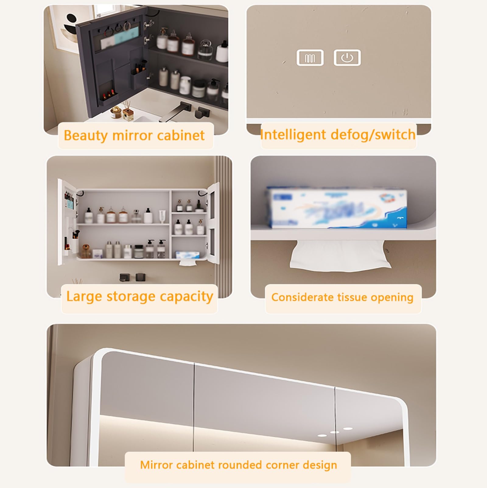 Espejo de baño, botiquín Iluminado con Espejo, antivaho, Mueble de baño de Pared con Luces LED, Brillo Ajustable, Espejo de Maquillaje de Pared, Gris, Blanco (Gris, 60 cm de Ancho x 70 cm de