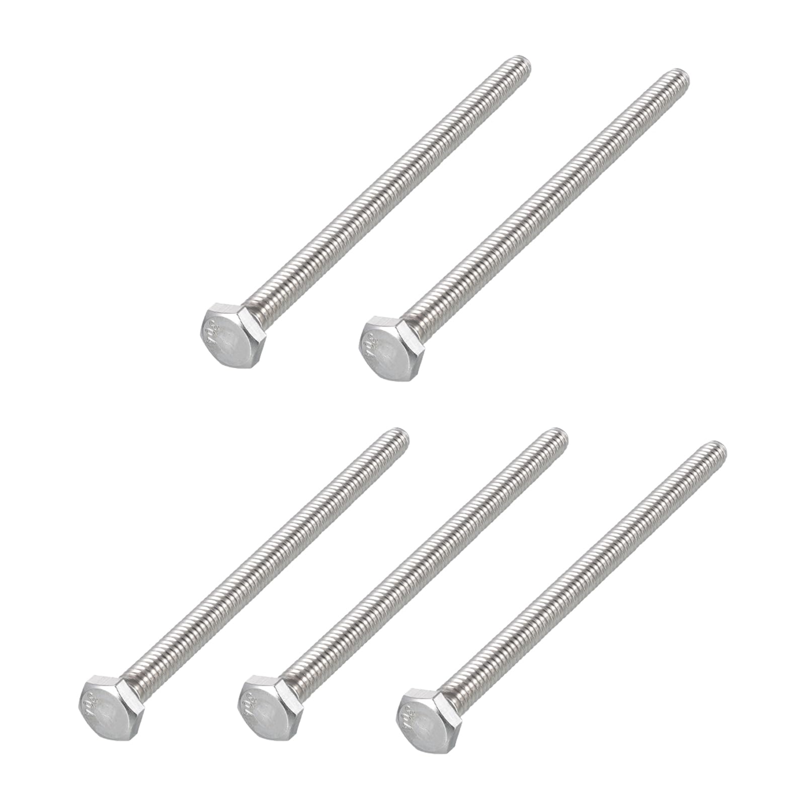 METALLIXITY Hex Head Bolts (1/4-20 x 4-1/2") 5Pcs, 304 Stainless Steel 18-8, Fully Threaded, External Hex Drive, Plain Finish