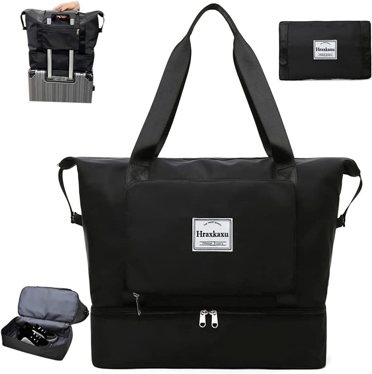 JZJQ Portable Large Capacity Folding Waterproof Oxford Fabric Travel Bag , Travel Lightweight Shopping Gym Sports Carry-On Bags,Dry and Wet Separation Workout Overnight Duffel Bags for Women (Blue)