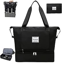 Hraxkaxu Portable Large Capacity Folding Waterproof Oxford Fabric Travel Bag, Travel Lightweight Shopping Gym Sports Carry-On Bags,Dry and Wet Separation Workout Overnight Duffel Bags for Women, black