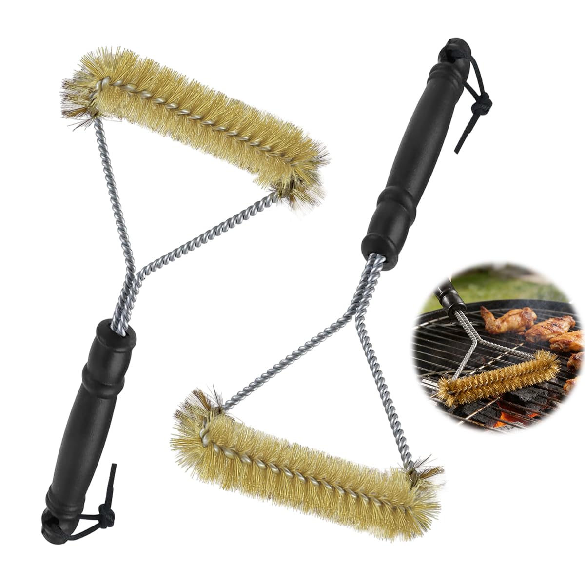 2 Stück Grillbürste Messing,Messingbürste Grill,Grillbürste Für Gussrost,Grill Reinigungsbürste,Mit Edelstahlschaber,Speziell zur Reinigung von Gussrost, Gasgrill und Holzkohlegrill (2er Y-Bürsten)