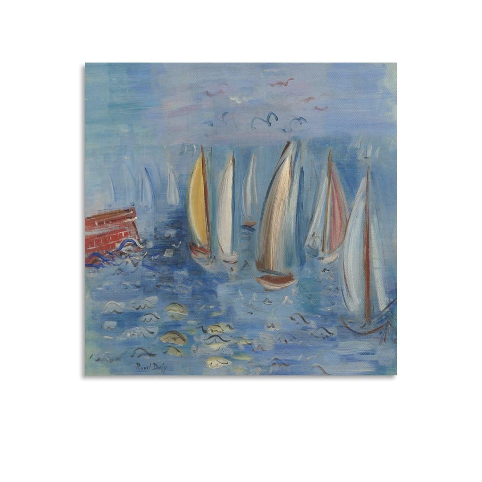 KLAGCBDF Raoul Dufy Régates À La Jetée Rouge Au Havre Canvas Wall Art Prints Poster Photo Picture Painting Posters Room Decor 12x12inch(30x30cm)