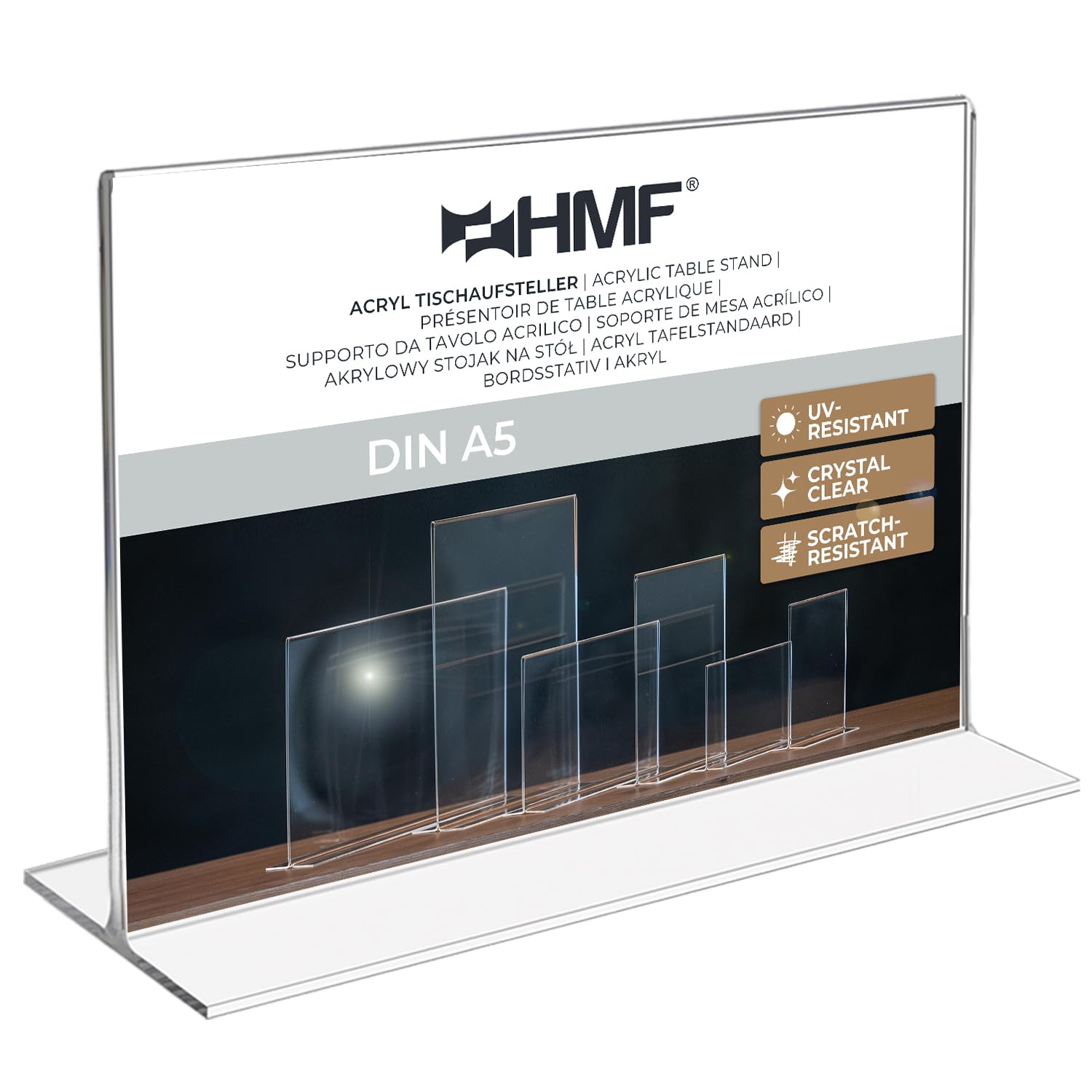 HMF 46924 Acrylic Menu Holder upright, 1 Piece, DIN A5, Landscape