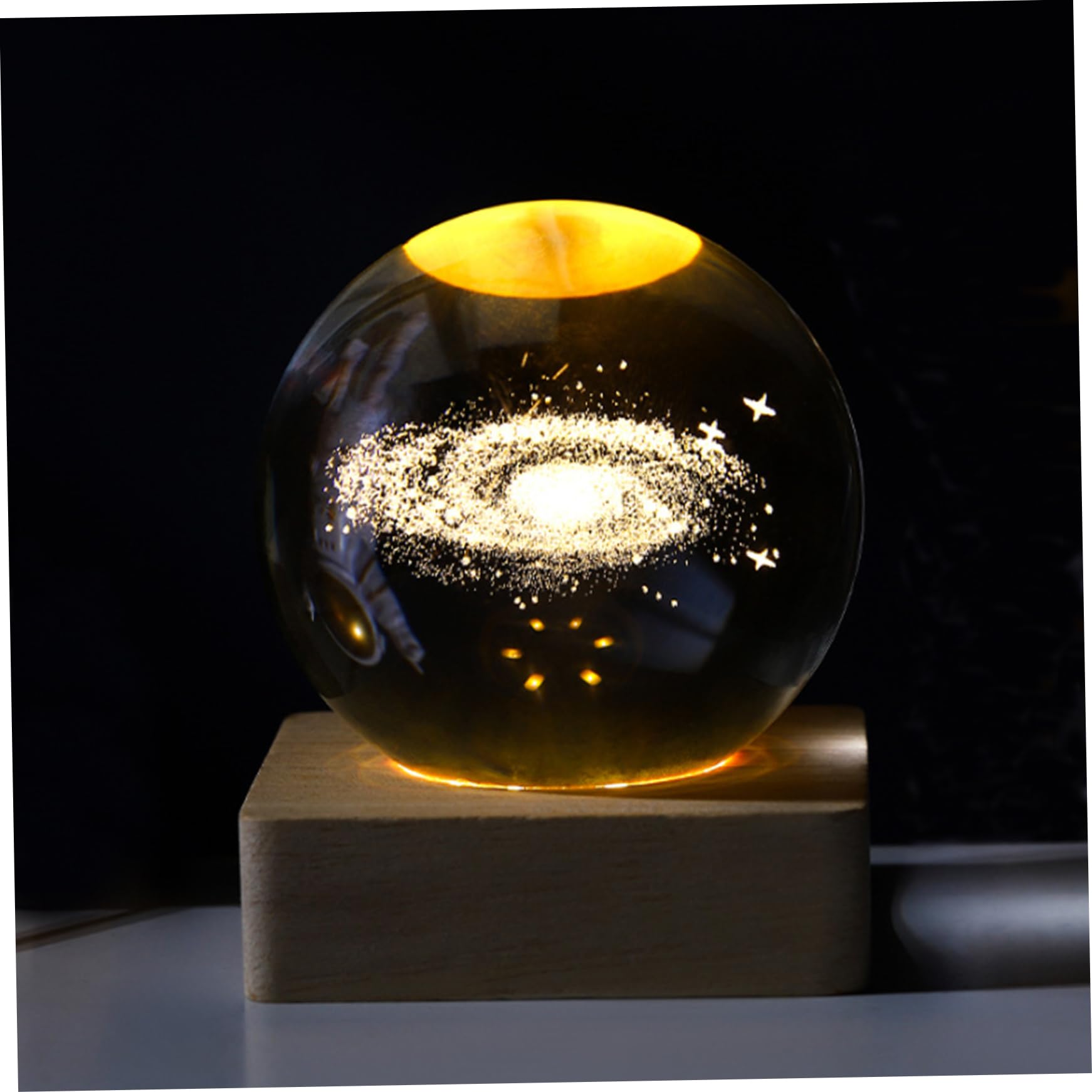 3D Planet Moon Crystal Ball Lumière Nocturne Avec Base En Bois, Crystal