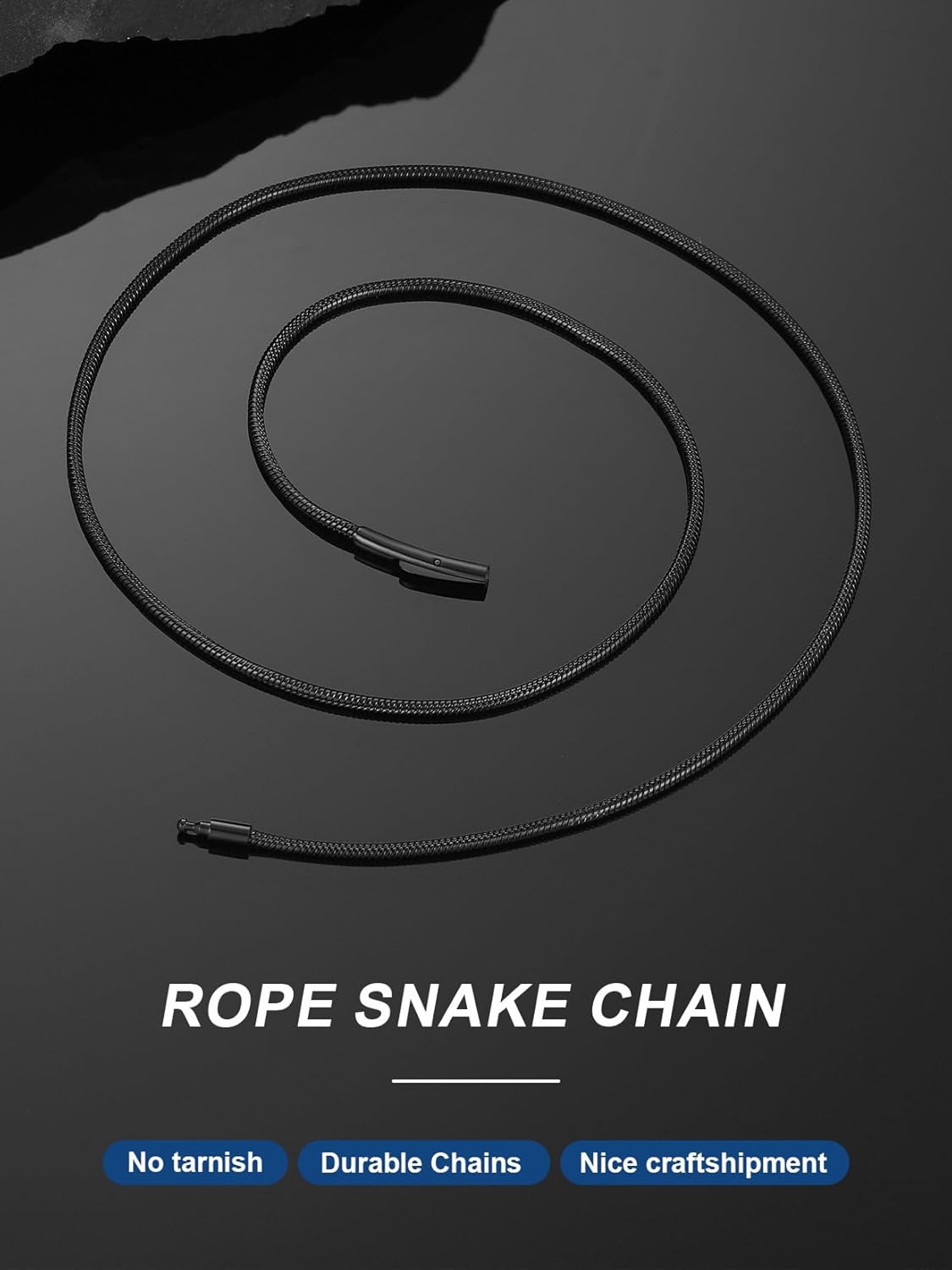 ChainsPro Round Snake Chain for Men Women Choker Layered Necklaces, 16-30inch Stainless Steel/Gold Plated/Black Hip Hop Men's Chain Necklace - Image 5