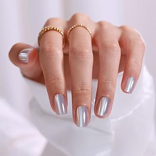 Chrome Cat Eye Press on Nails Short - Soft Gel Press on Nails Square for Women Gift, Glossy Glue on Nails in 16 Sizes - 32 Reusable Halloween Fake Nails Kit with Glue, Moonlight