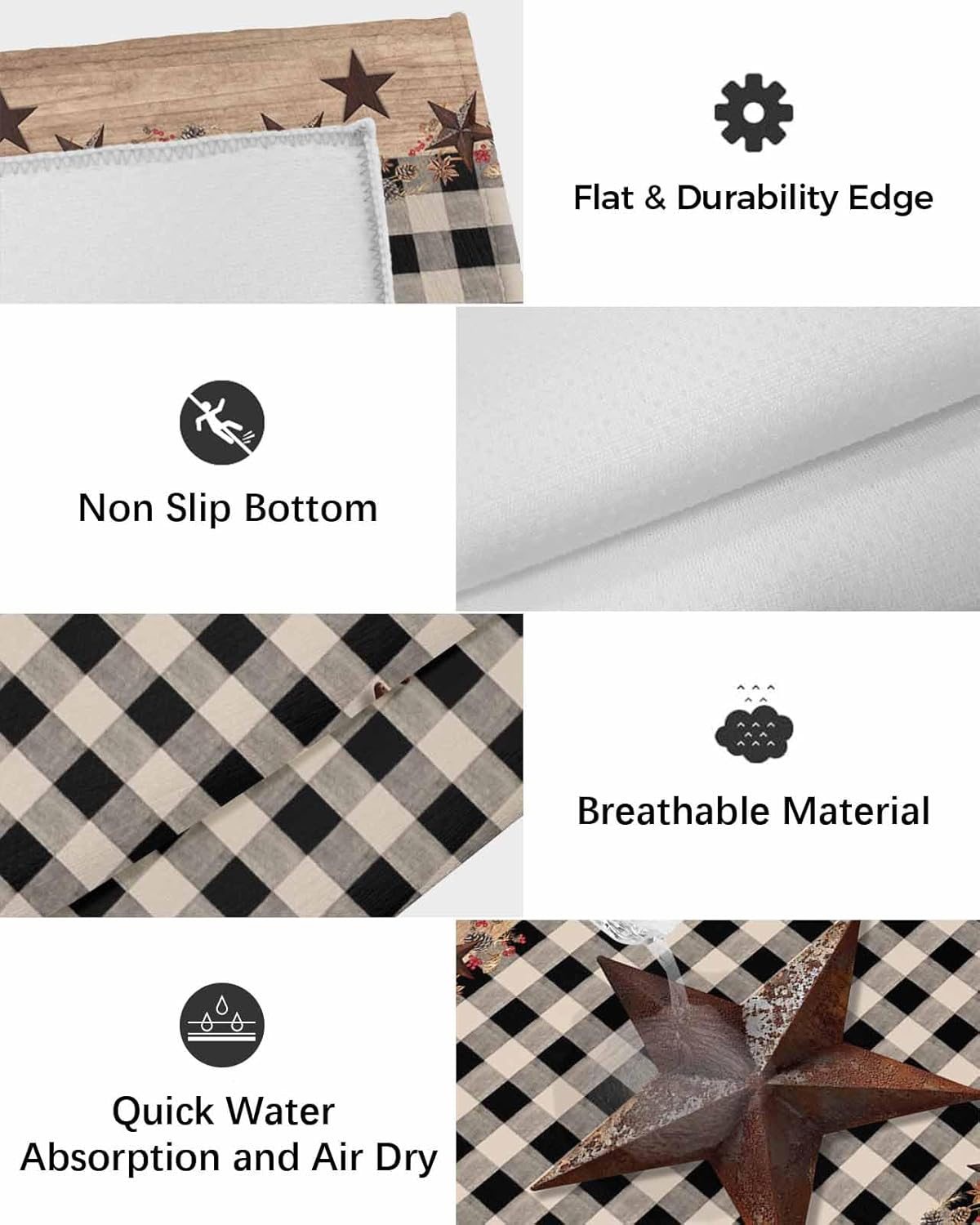 Outdoor Rug 4x6 ft Bless Our Home Outdoor Large Area Rug Non Slip Rubber Texas Star Black Buffalo Plaid Front Door Mat RV Rug Camping Carpet Patio Outdoor Rugs for Backyard Balcony Deck Porch Indoor
